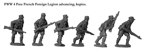 FWW 4 Free French Foreign Legion advancing with rifles, kepi.